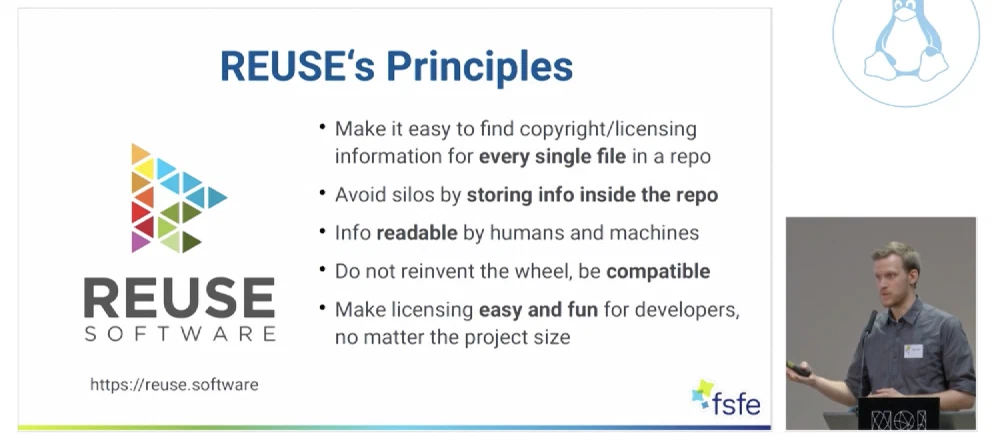 Max Mehl during his presentation at SFScon 2021 in Bolzano, Italy