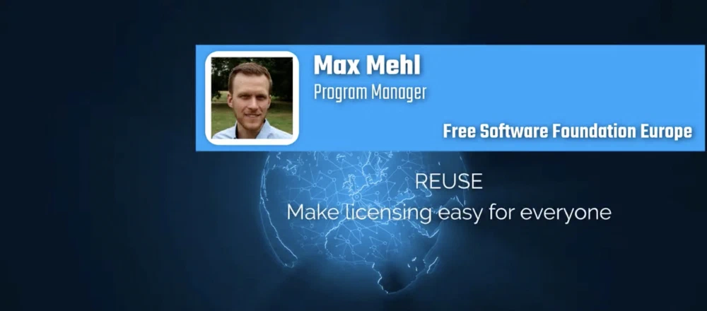 Intro slide of my presentation at OW2con 2021, showing the title "REUSE - Make licensing easy for everyone" and the OW2con 2021 branding